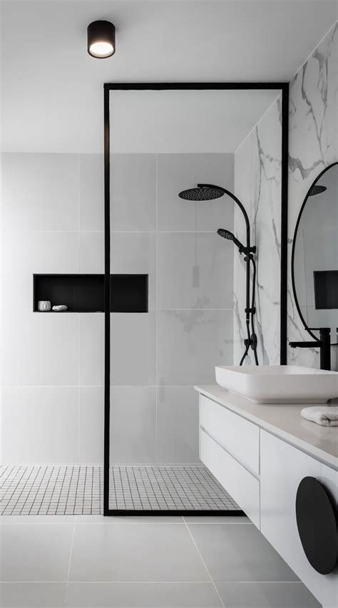 black and white bathroom inspo|white bathroom with black accents.